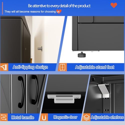 GAIOUS 71" Tall Kitchen Pantry Cabinet,Black Cupboard,Metal Storage Cabinet - Image 5