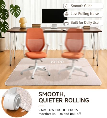 Funwheat Woven Office Chair Mat for Hardwood Floor, 48 x 60 in, Beige - Image 4