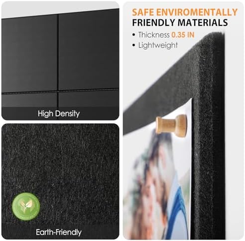 MaxGear Felt Bulletin Board 48" x 36", Black Felt Wall Tiles Wall Decor - Image 2