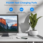 40W Under Desk Power Strip Surge Protector 1200J 5 Outlet 4 USB 6FT White - Image 2