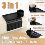 SINWANT Couch Armrest Table,Bamboo Folding Couch Cup Holder Tray,Black - Image 2