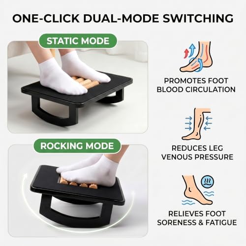Bamboo Under Desk Foot Rest Foot Stool Rocking Footrest (Black Semicircle) - Image 5
