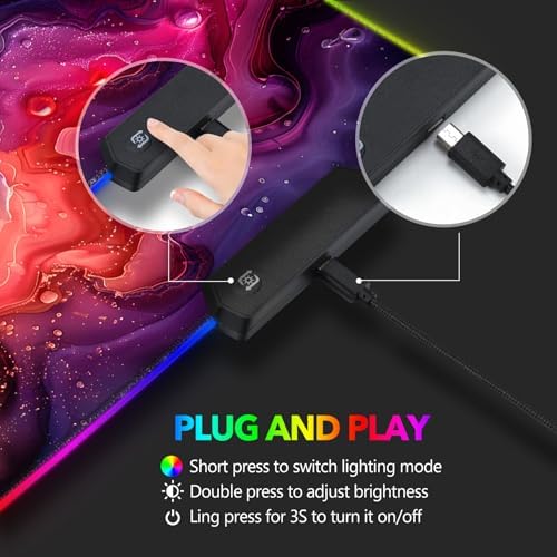 AIMSA Extra Large RGB Gaming Mouse Pad with 14 Light Modes, Extended LED Mouse Pad, Anti-Slip Rubber Base, Computer Keyboard Mousepad Mat, Abstract Purple Marble - Image 4