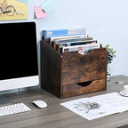 PAG-Mass Wood Desktop File Holder Organizer Mail Sorter with Drawer, for File Folders, Mails, Envelopes, Mailing Supplies or Magazines, 6 Compartments, Antique Brown - Image 6