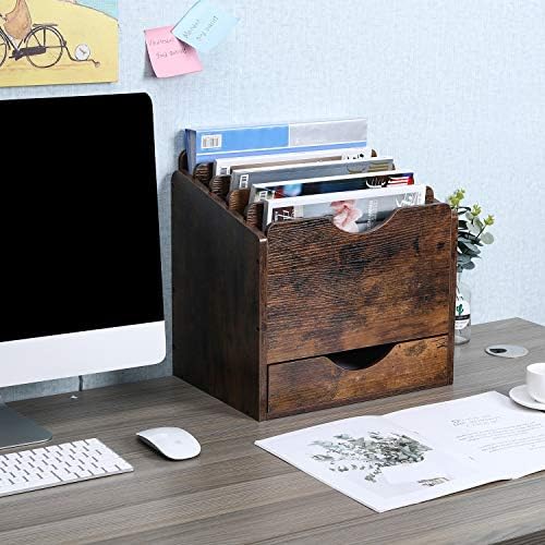PAG-Mass Wood Desktop File Holder Organizer Mail Sorter with Drawer, for File Folders, Mails, Envelopes, Mailing Supplies or Magazines, 6 Compartments, Antique Brown - Image 6