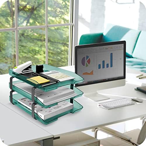 Acrimet Traditional 3 Tier Letter Tray, Front Load Design, A4 Letter Size, Desktop Organizer (Plastic) (Clear Green Color) - Image 2