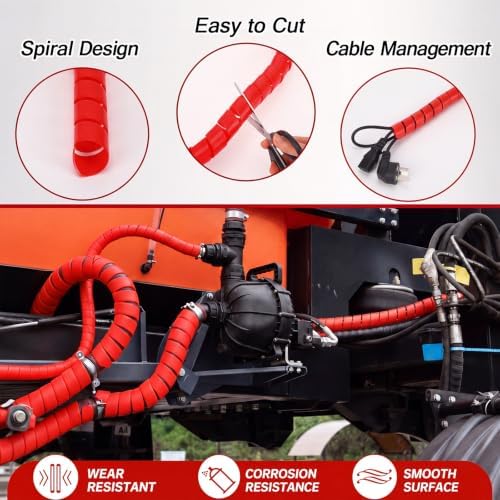 Pangda 25Ft Hydraulic Hose Protector 1.25 Inch Spiral Hose Wrap Cover Red - Image 3
