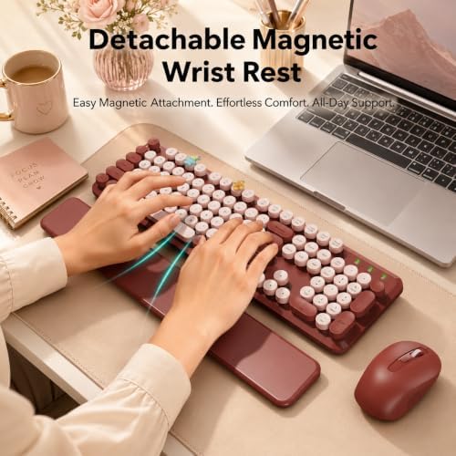 SABLUTE Wireless Keyboard Mouse Combo, Burgundy Red, Magnetic Wrist Rest - Image 2