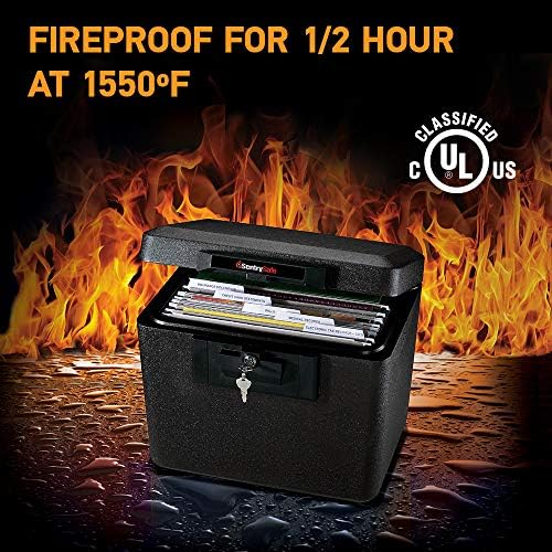 SentrySafe Black Fireproof Document Box with Key Lock, Safe Secures Files and Documents for Home or Office, 0.61 Cubic Feet, 13.6 x 15.3 x 12.1 inches, 1170 - Image 2
