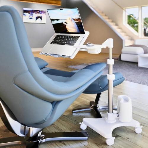 LEVO G2 Deluxe Rolling Laptop Stand with Mouse Tray, Silver & White by LEVO
