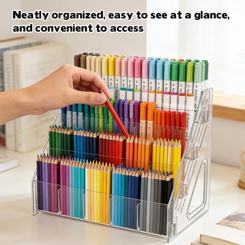 2 Pack Acrylic Desk Organizer, 4 Tier 20 Compartments Vertical Storage for Pens Art Supplies Home Classroom Back to School Office School Office Desk Desktop Stationery Pencil Storage - Image 6
