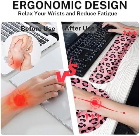 Arttown Keyboard Mouse Pad Set, 4 in 1 Desk Mat Set Leopard Pink - Image 4