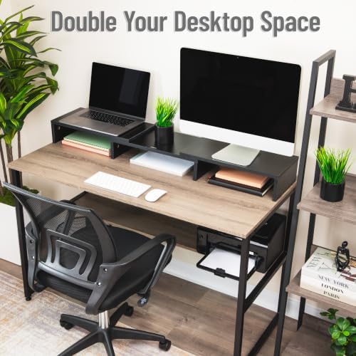 Mind Reader Dual Monitor Stand, Desktop Organizer, Laptop Riser, Office, MDF, 51.25"L x 9.25"W x 4.75"H, Black - Image 5