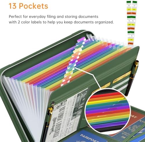 Tamfile Accordion File Organizer, Fireproof Expanding File Folder, Green - Image 3