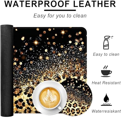 Large Keyboard Mouse Pad Set, Extended Mouse Pad+Keyboard Wrist Rest Support, Memory Foam Ergonomic Easy Typing, 4Pcs (31.5×11.8 in) Desk Pad Set for Office Home,Leopard Print - Image 2