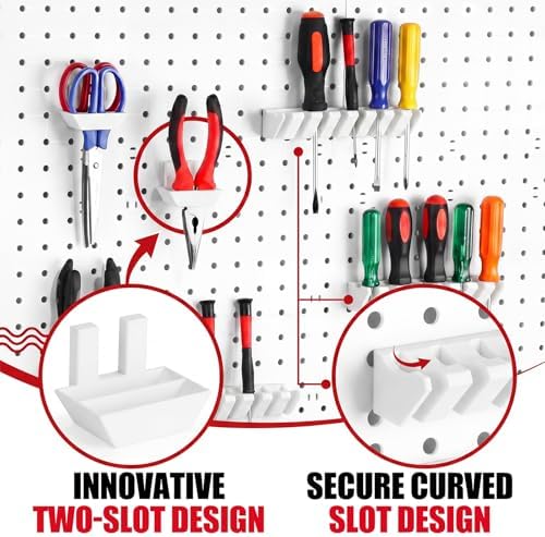 Novabright 6 Pieces Pegboard Organizer Accessories Set, Screwdriver Holder and Double Hole Pliers Holders, Pegboard Tool Hangers for Screwdrivers, Pliers, Scissors Wall Garage Workshop Storage(White) - Image 3