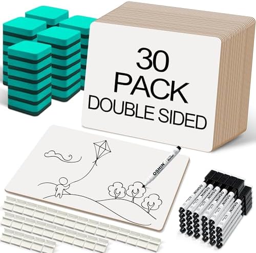 30 Pack Small White Boards, 9"x12" Double Sided Personal Dry Erase Boards Portable Handheld Whiteboards for Kids, Students, Teacher School, Include 30 Markers, 30 Erasers, 30 Pen Clips by Unknown
