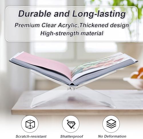 Acrylic Book Stand Holder - Coffee Table Book Stand,Open Cookbook Acrylic Book Display Stand,Magazines Clear Holder,Reading Stand for Open Book Magazines, Textbooks - Image 3