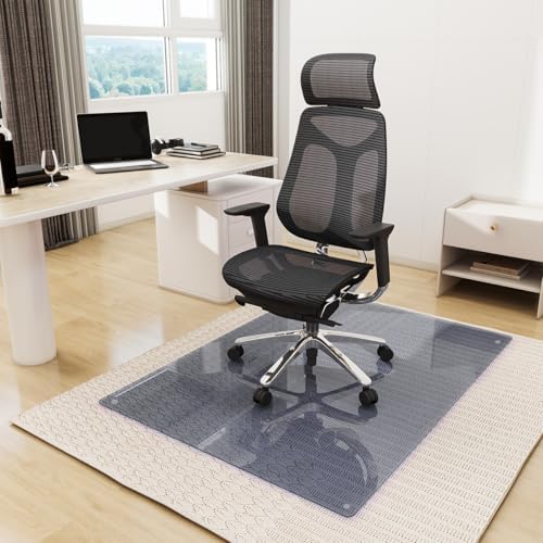[Tempered Glass] 36" x 46" Glass Office Chair Mat for Carpet by KOONMI