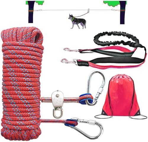 Dog Tie Out Cable for Camping, Dog Trolley System and 4ft Bungee Leash - Image 5