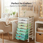 Pipishell Rolling Cart with 8 Drawers, Craft Storage Cart, Green Gradient - Image 3