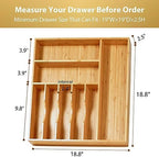 Umilife Large Kitchen Drawer Organizer, 19"x19" Silverware Utensils Organizer, 2.5" High for Large Deep Drawers, Bamboo Flatware Holder with Thick Frames, Sturdy Kitchen Organization Tray - Image 5