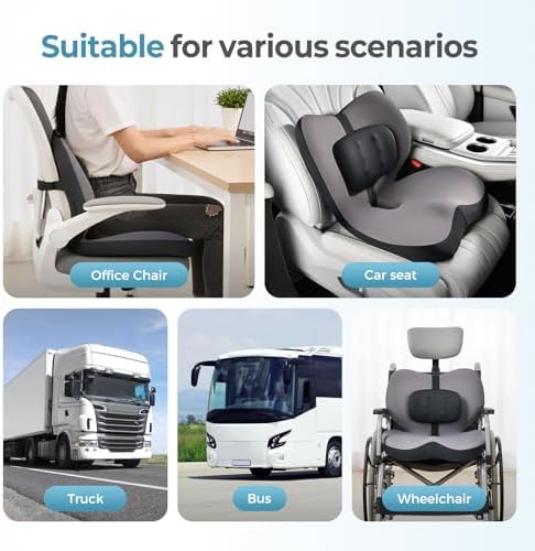 FLORICH 2 in1 Truck Seat Cushion and Lumbar Support Pillow Memory Foam Car Seat Cushion with Adjustable Strap for Truck Driver Long Drives, Fits Semi Truck Seat,Car,Office&Gaming Chair(Black) - Image 4