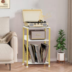 LELELINKY Side Table,White Marble Night Stand with Golden Metal Frame,3 Tier Industrial Wooden Record Player Stand with Vinyl Storage Shelf ,End Tables for Living Room Bedroom Small Spaces - Image 7