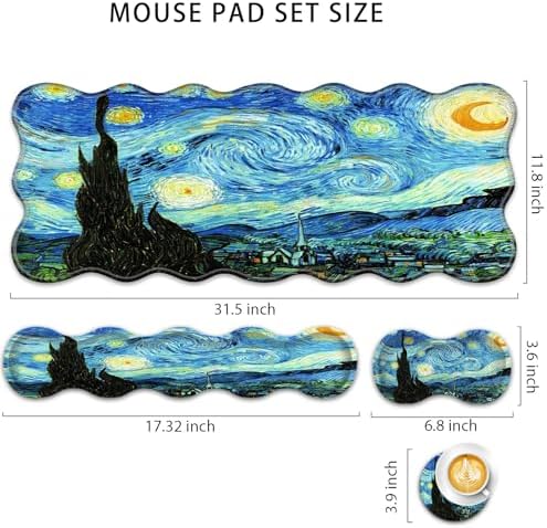 4 in 1 Desk Mat Set,Mouse Pad with Keyboard Wrist Rest,Wave-Shaped Design,Non-Slip Rubber Base,Waterproof,for Home,Office,Gaming,Starry Night - Image 2