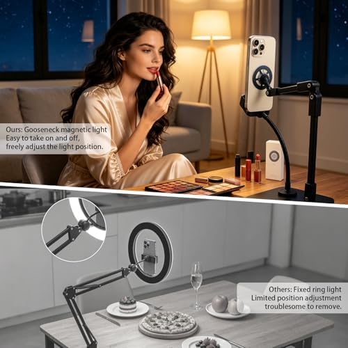 Overhead Phone Stand with Rechargeable Light & Magnetic Holder for Nail Art - Image 3
