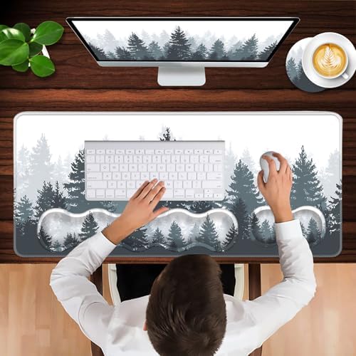 Keyboard Wrist Rest and Mouse Pad with Wrist Support Set Ergonomic Coaster,Memory Foam,Easy Typing Pain Relief,Large XL Desk Mat 31.5"x 11.8",Misty Forest Tree - Image 4