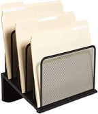 1InTheOffice Metal Mesh File Organizer, Black Wire Mesh 5 Section Incline Sorter, Black Finish - Image 2