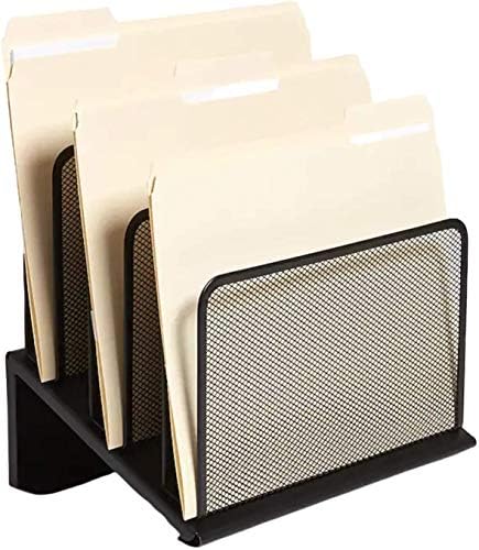 1InTheOffice Metal Mesh File Organizer, Black Wire Mesh 5 Section Incline Sorter, Black Finish - Image 2