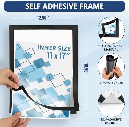 30 Pack Magnetic Sign Holder 11 x 17 with Adhesive Back - Magnetics Poster Frame & Magnetic Paper Holder - Reusable Adhesive Frames 11x17 - Magnet Frame for Wall Windows - Magnet Document Holders - Image 2