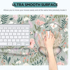 AIMSA Keyboard Mouse Pad Set, Extended Mouse Pad, Keyboard Wrist Rest Support, Memory Foam Ergonomic Desk Pad Set for Home Office Study Game, Pink White Flowers Plants - Image 3