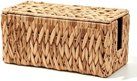Cable Management Box, Large Cord Organizer Box for Power Strip | Handwoven Water Hyacinth Storage Basket with Metal Frame, Decorative Cable Organizer for Desk, Office, Living Room & Bedroom by Hamgtrion