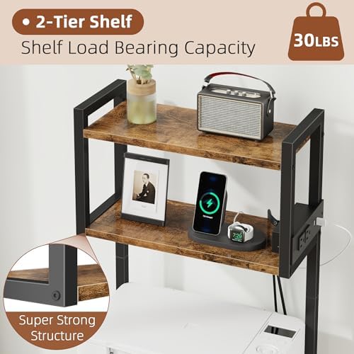HIGDBFE 3 Drawer File Cabinet with Charging Station, 45''H, 3-Tier Small Filing Cabinet for Home Office, 11''*16'' for Small Printer, Fabric Drawer Fits Letter/A4, Tall Printer Stand, Rustic Brown - Image 5