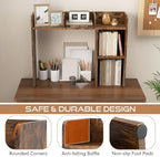 Tangkula Desktop Bookshelf, Countertop Storage Hutch with 5 Shelves for Computer Desk, 3-Tier Display Rack, Multipurpose Wood Desktop Hutch Storage Organizer for Dorm Office, Brown - Image 6