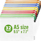 32 Pack A5 Mesh Zipper Pouch Bags - Small Plastic Zipper Pouches for Organizing 7x9 - Mesh Pouch with Zippers Bags for Organizing - Zippered Bag for Office Supplies Travel Accessories Receipts Makeup by Juzari