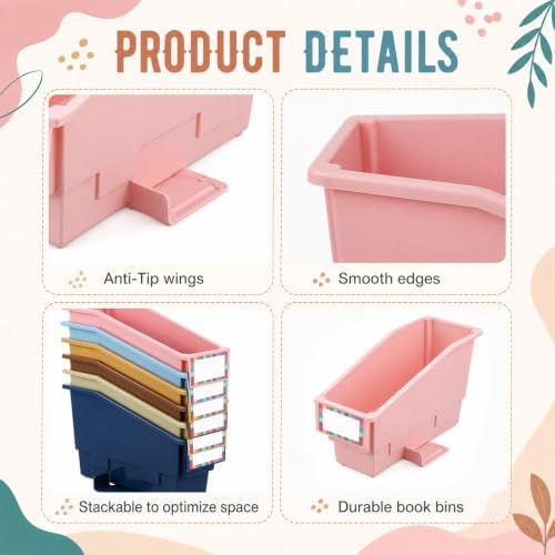 gisgfim 6 Pcs Non-Tip Book Bins with Stabilizer Wings (Boho) - Image 3