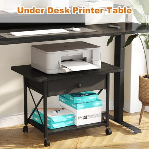 EasyCom Large Printer Stand with Fabric Storage Drawer and Locking Wheels - Image 4