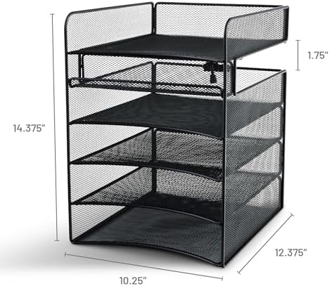 Safco Onyx Hanging Under Desk Organizer, 5 Trays, Office and Classroom Mailbox , Paper and Mail Sorter, Steel Mesh, Black - Image 3