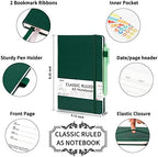 feela 5 Pack Journal Notebook Bulk for School, Hardcover Business Notebooks Classic Ruled Lined Journals with Pen Holder for Work Note Taking, with 5 Black Pens, 120 GSM, 5.1”x8.3”, A5, Dark Green - Image 2