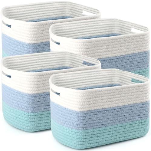 4 Pack Storage Baskets for Organizing, 11''Lx9''Wx8''H Woven Baskets for Storage Toys, Towels, Books, and Clothes, Cotton Rope Basket for Shelves with Handle by Unknown