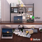 38.5" 3-Tier Desktop Bookshelf | Desk Organizer Shelf & Computer Monitor Stand | Dark Brown Home Office Storage - Image 5