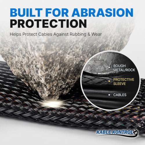 Kable Kontrol Hook & Loop Fastener Braided Sleeving 1-1/4” Inch ID 50 Feet Long – Nylon Wrap Around Side Entry Closure Sleeve Split Expandable Wire Management Sleeving for Home, Industrial Use - Black - Image 2