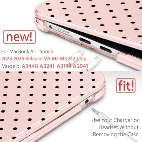 Case for 2026/2025/2024/2023 MacBook Air 15-inch Laptop Release M5 A3448 /M4 A3241 /M3 A3114 /M2 A2941, Stylish Protective Hard Shell Cover for MacBook Air 15.3 inch, Pink & Black Polka Dots - Image 2