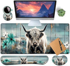 Large Gaming Mouse Pad+ Keyboard Wrist Rest Set, Ergonomics Memory Foam Mouse Mat Wrist Rest Support for Home Office, Waterproof Extended Mousepad 31.5x11.8in, Highland Cow Desk Pad by YVBHCGGGF