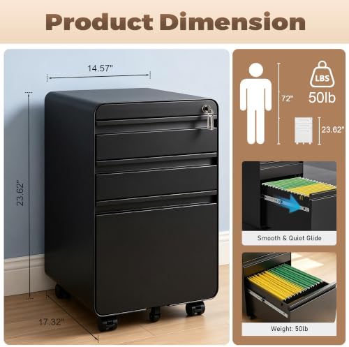 Approgreent Lockable 3 Drawer File Cabinets for Home Office - Image 3