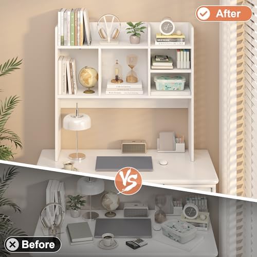 Desk Hutch with 6 Shelves, Desktop Organizer Shelf for Office Dorm, White - Image 6